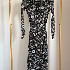 Madewell Black Floral Long Sleeve Dress